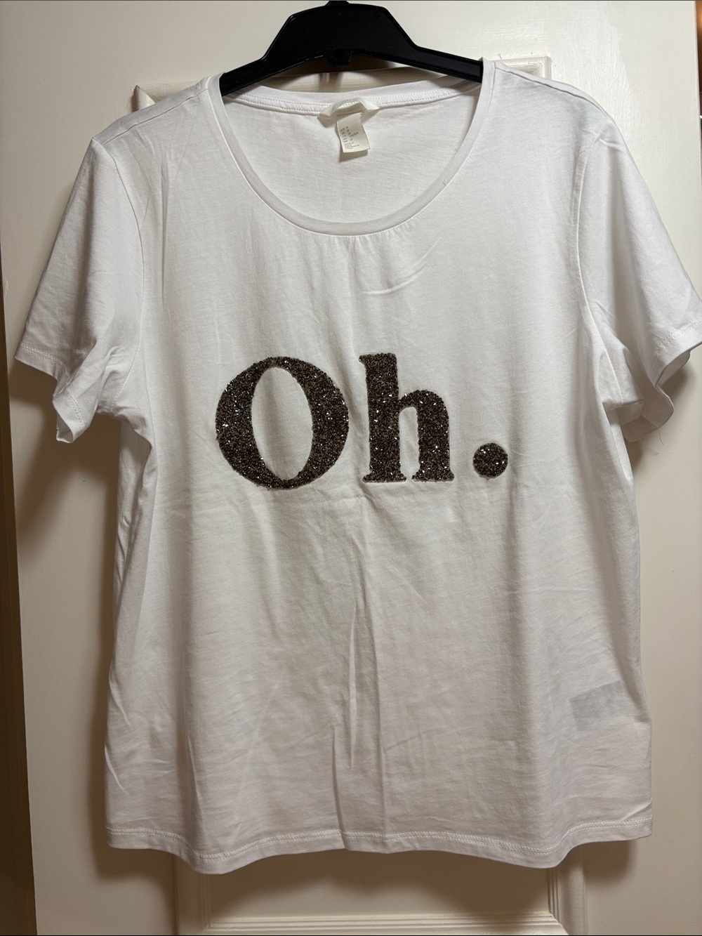 H&M White Tee with Sparkling 'Oh.' Sequin Graphic